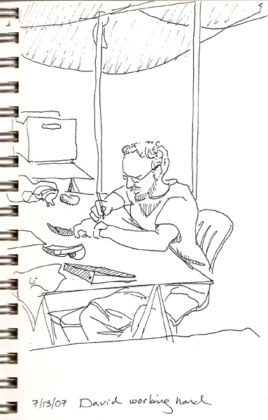 David working hard